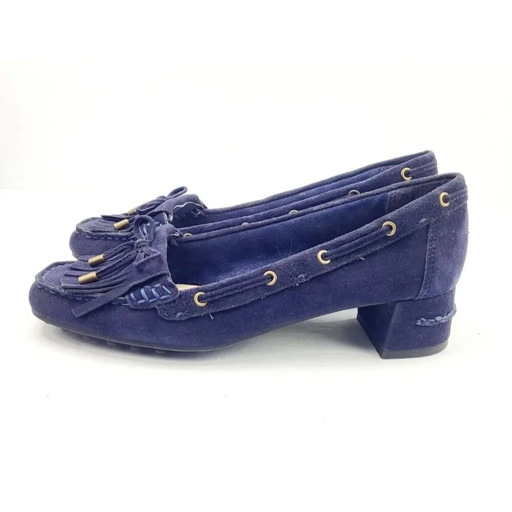 Womens Nine West Blue Block Heeled Tassel Loafers - Size‎ 7